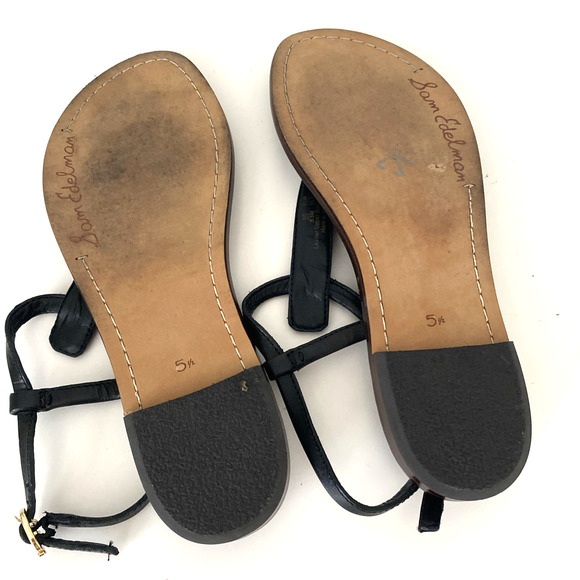 Sam Edelman Gigi Leather T Strap Flat Sandal Thong Toe Ankle Strap Black 5.5 - Picture 6 of 10